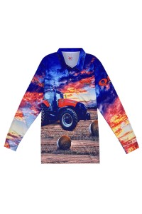 Mass Custom Long Sleeve Polo Shirt Design Left Chest Pocket Whole Print Dye Sublimation Dye Sublimation Center P1386